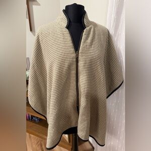 Free People Tan and Black Houndstooth Sweater Cape